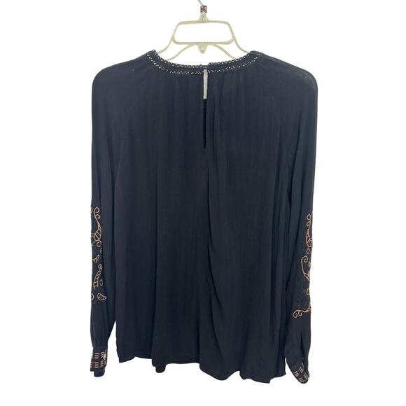 Black Gauzy Beaded Boho Witchy Long Sleeve Top Size Small Whimsigoth Indie - Picture 2 of 8